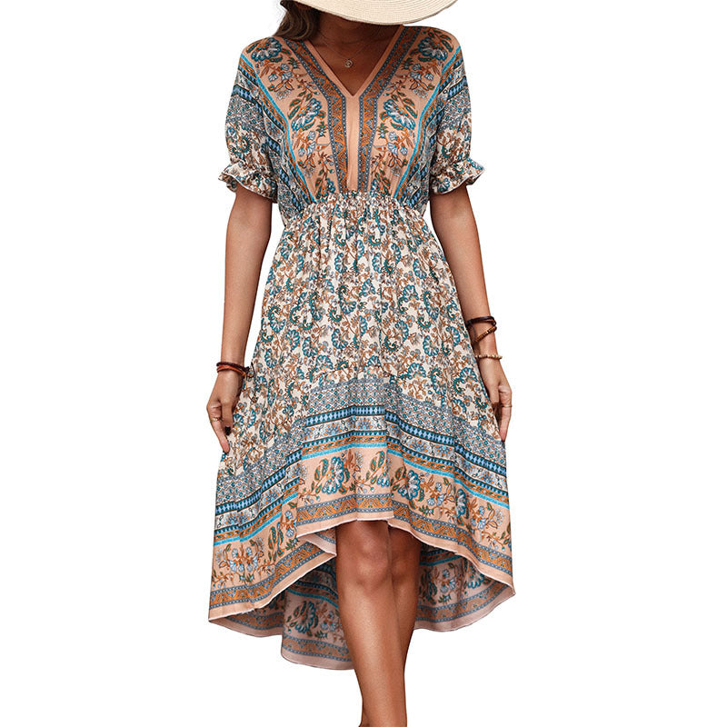 Robe maxi à imprimé floral à volants pour femme High-Low Chic und Stil
