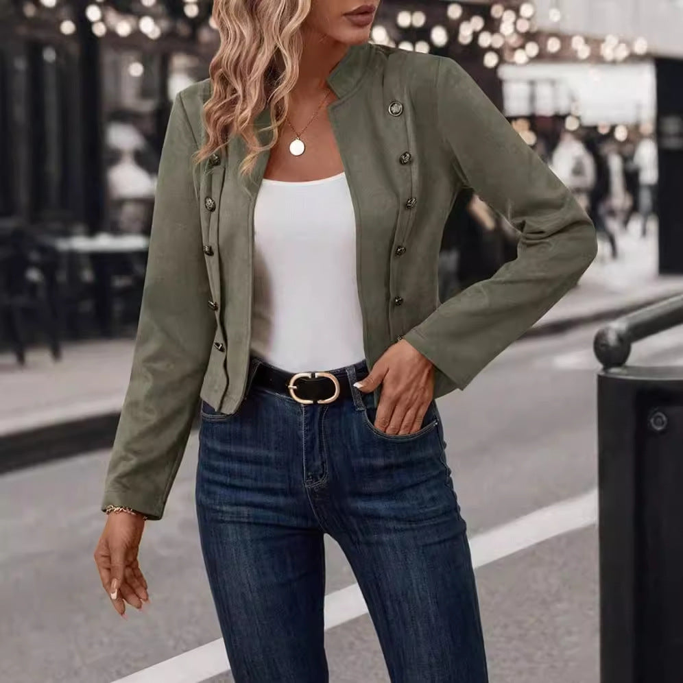 Blazer en daim féminin à boutons décoratifs Chic und Stil