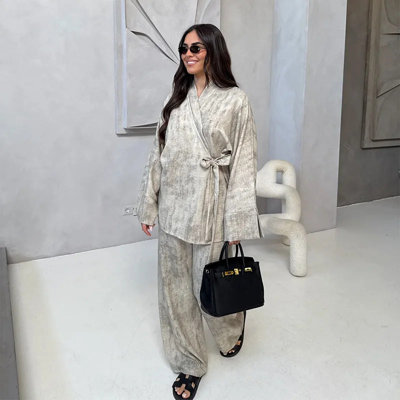 Ensemble élégant et décontracté pour femmes comprenant un haut et un pantalon large Chic & Stil