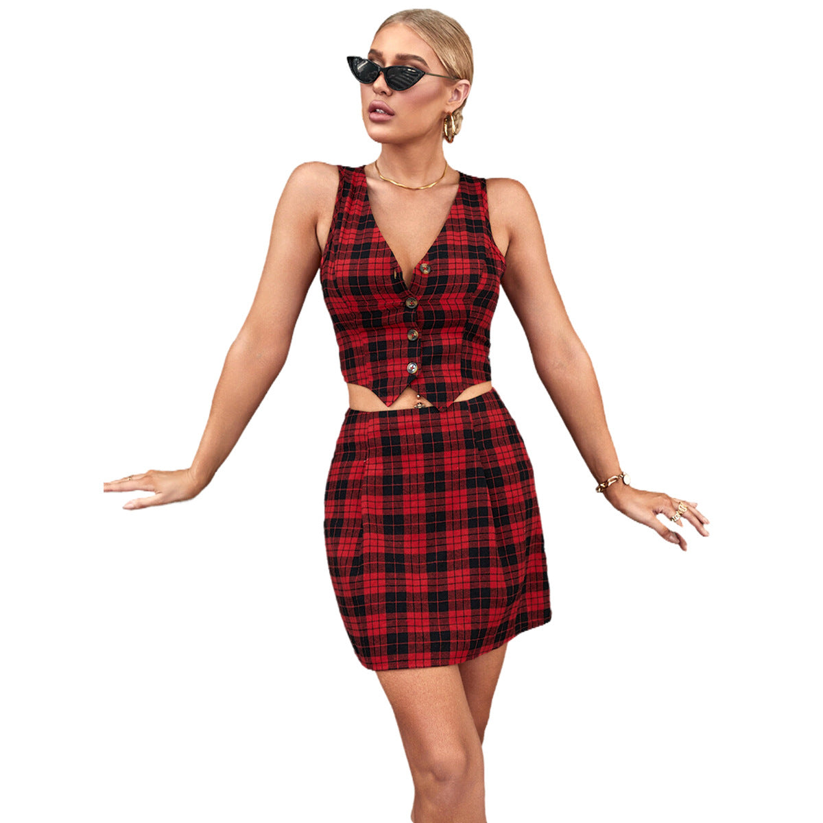 Robe mini à carreaux pour femmes Chic und Stil