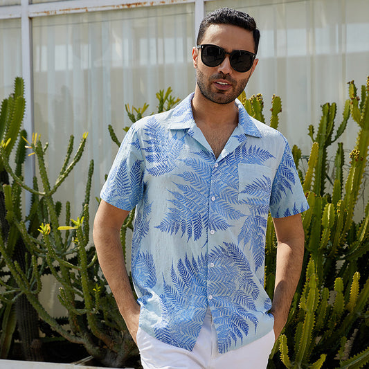 Chemise à manches courtes pour hommes au design tropical de feuilles Chic und Stil