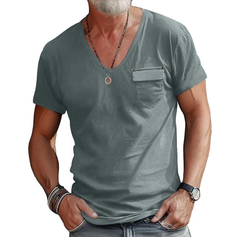 T-shirt pour hommes à col en V avec poche poitrine pratique Chic und Stil