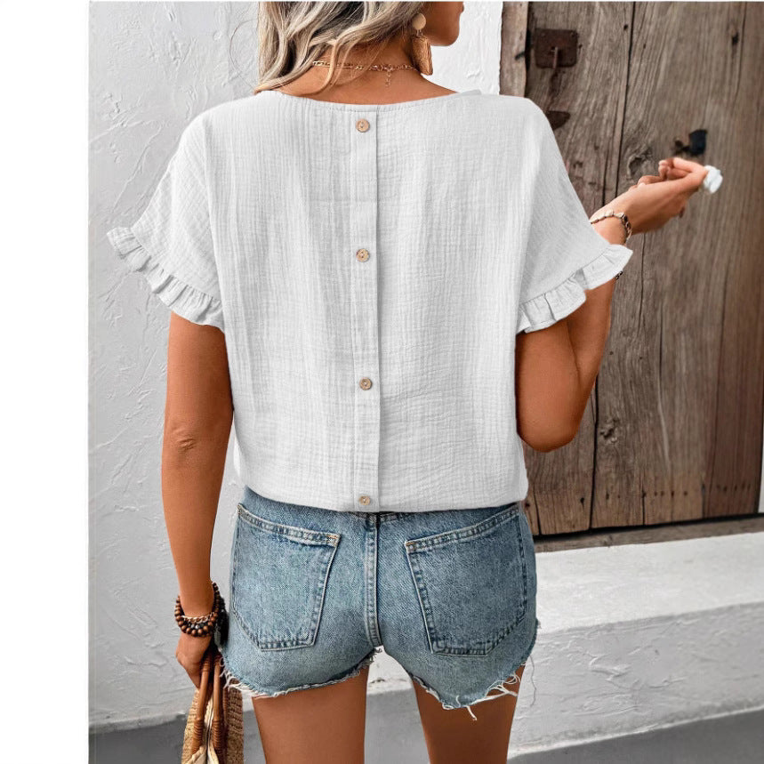 Blouse à manches courtes volants pour femmes avec dos en bouton Chic und Stil