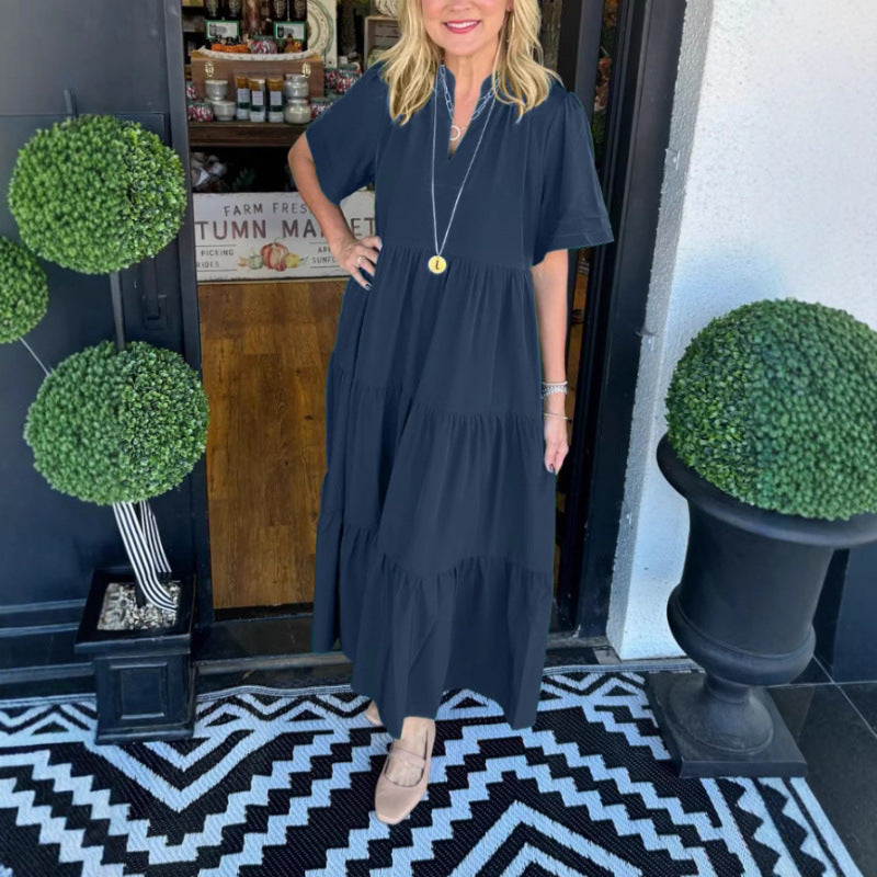 Robe maxi à manches longues pour femme avec décolleté en V et détail volant Chic und Stil
