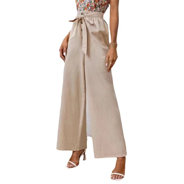 Pantalons larges taille haute pour femmes avec ceinture à nœud Chic und Stil
