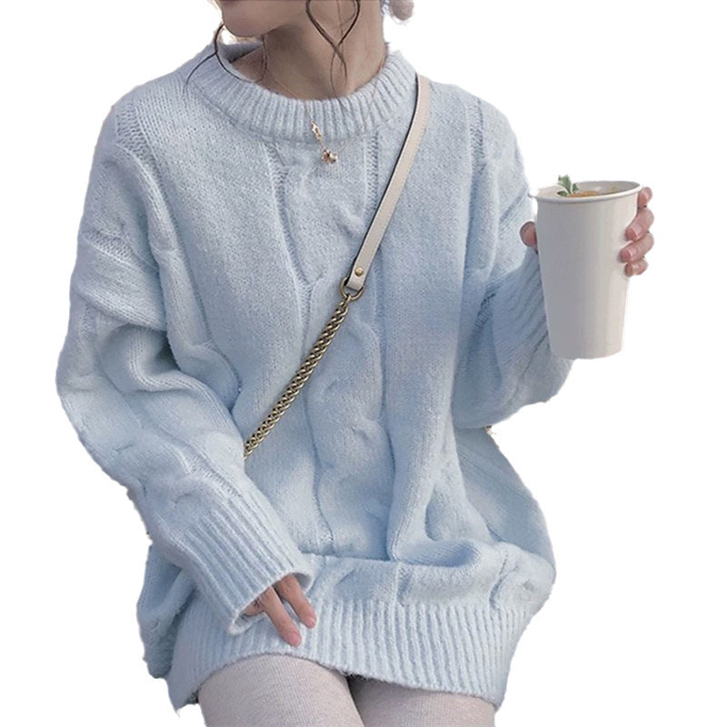 Pull-over en grosse laine pour femmes avec design en torsades à la mode et coupe large Chic und Stil