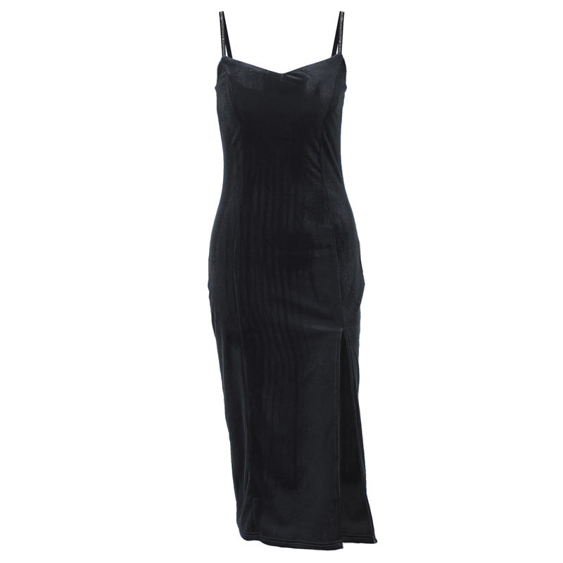 Robe midi fendue en velours pour femmes Chic und Stil