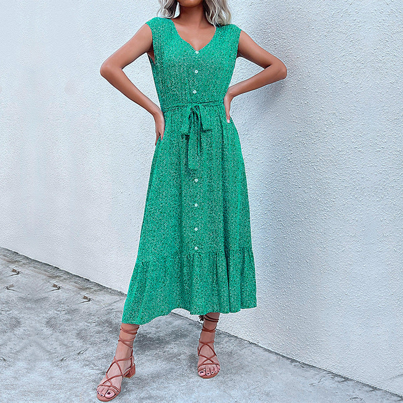 Robe maxi à boutonnage pour femme avec ceinture à nouer imprimée florale Chic und Stil