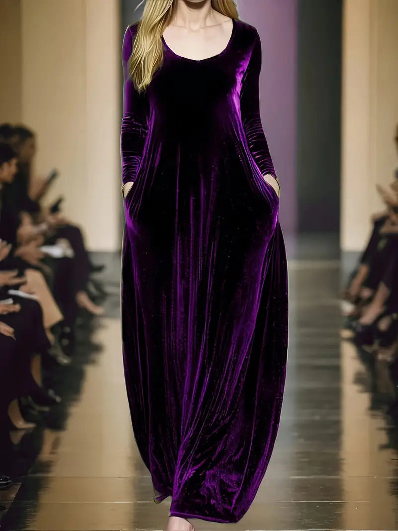 Robe maxi pour femmes en matériau velouté avec poches pratiques Chic und Stil