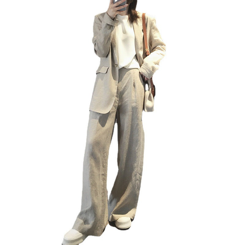 Casual-fit linen shirt set for women and wide-leg pants Chic und Stil