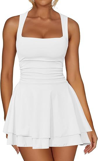 Women's skater dress with gathers and wide straps Chic and stylish