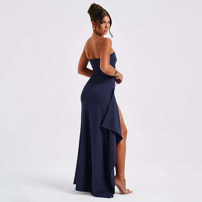 Robe maxi élégante pour femmes avec fente haute et design sans bretelles Chic und Stil