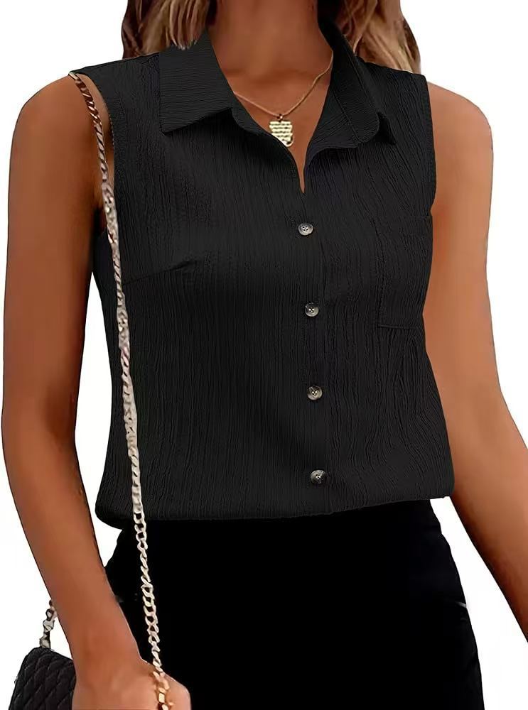 Blouse sans manches à patte de boutonnage structurée dames Chic und Stil