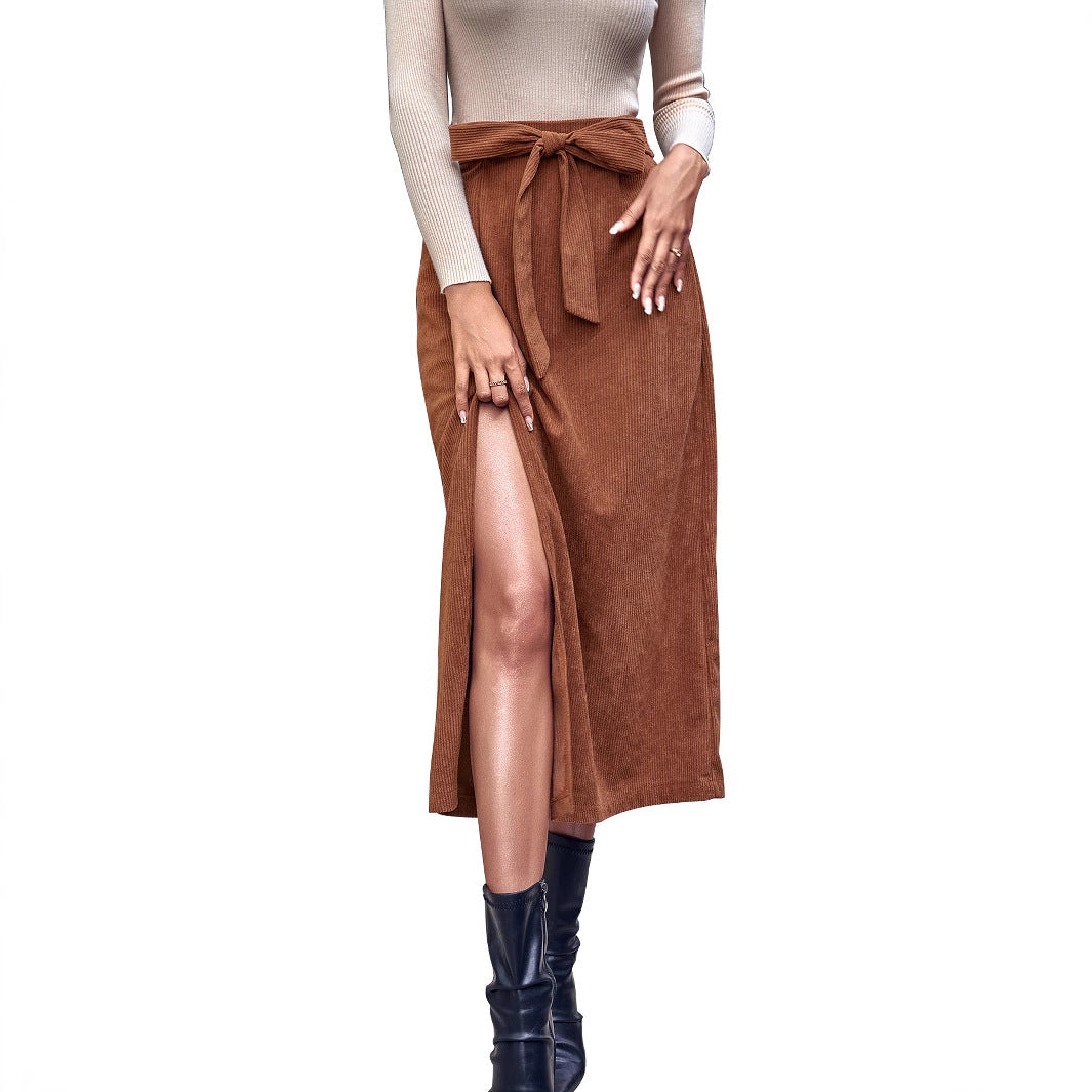Jupe maxi pour femmes avec fente latérale et ceinture à nouer Chic und Stil