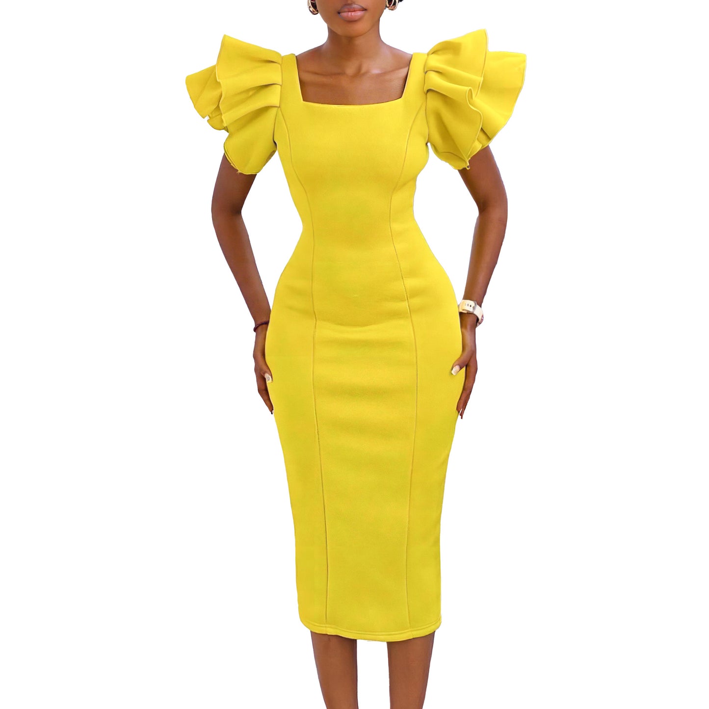 Dames Robe Élégante avec Manches Volumineuses Chic und Stil