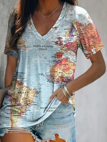 T-shirt femme à col en V avec motif marbré pailleté Chic und Stil