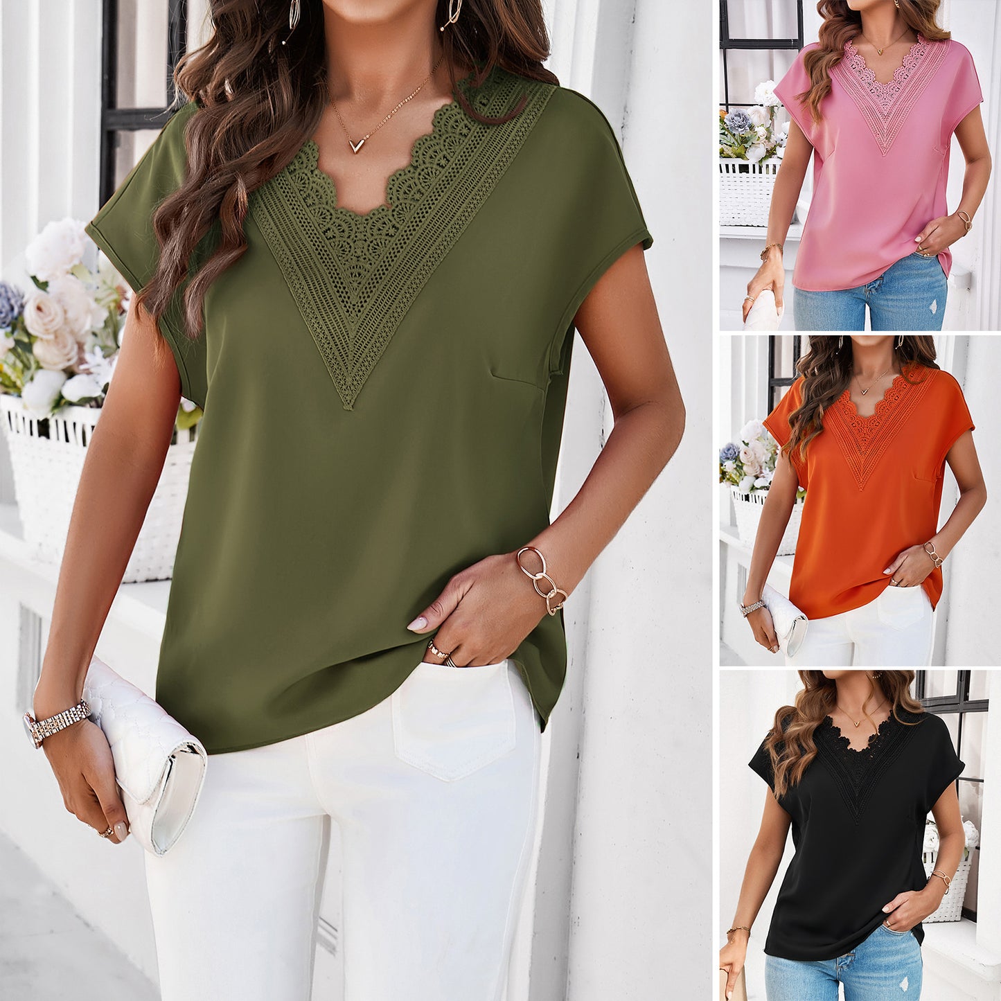 Women's blouse with lace appliqué and loose fit Chic und Stil