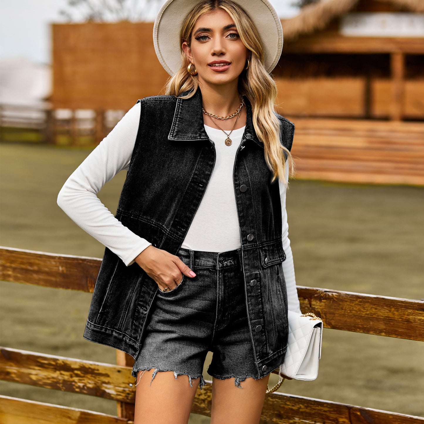 Veste en denim pour femmes au style oversize décontracté avec des poches pratiques Chic und Stil
