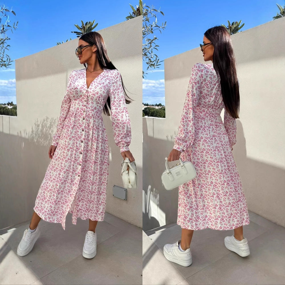 Robe maxi imprimé floral pour femmes avec patte de boutonnage Chic und Stil