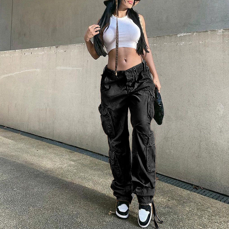 Women's cargo pants with practical zippered pockets and a relaxed fit. Chic and stylish.