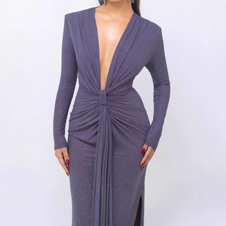 Dames Élégant Robe Portefeuille avec Décolleté en V Profond et Design Cintré Chic und Stil