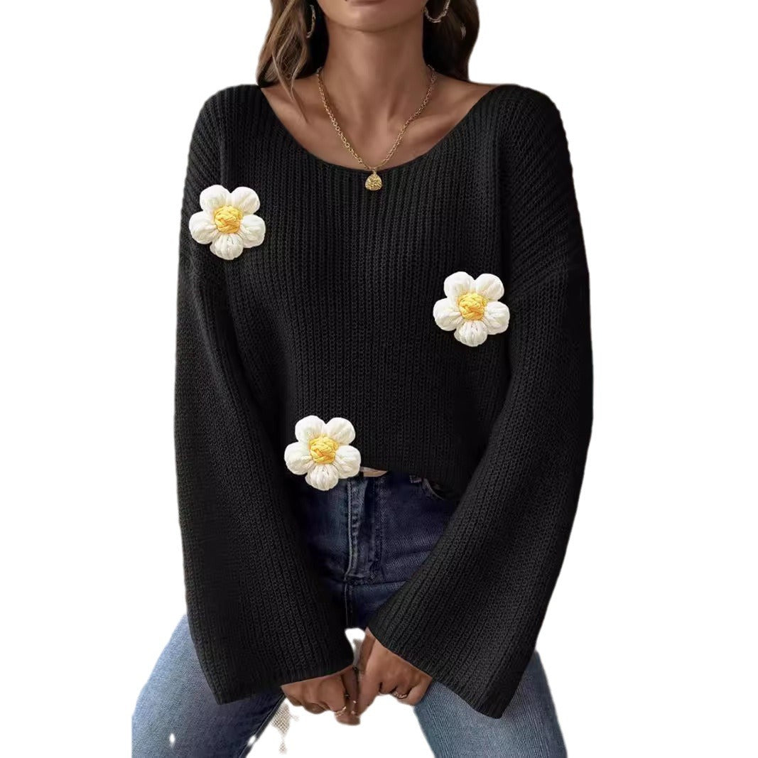 Pull en tricot pour femmes avec de l'appliqué de fleurs ludiques Chic und Stil