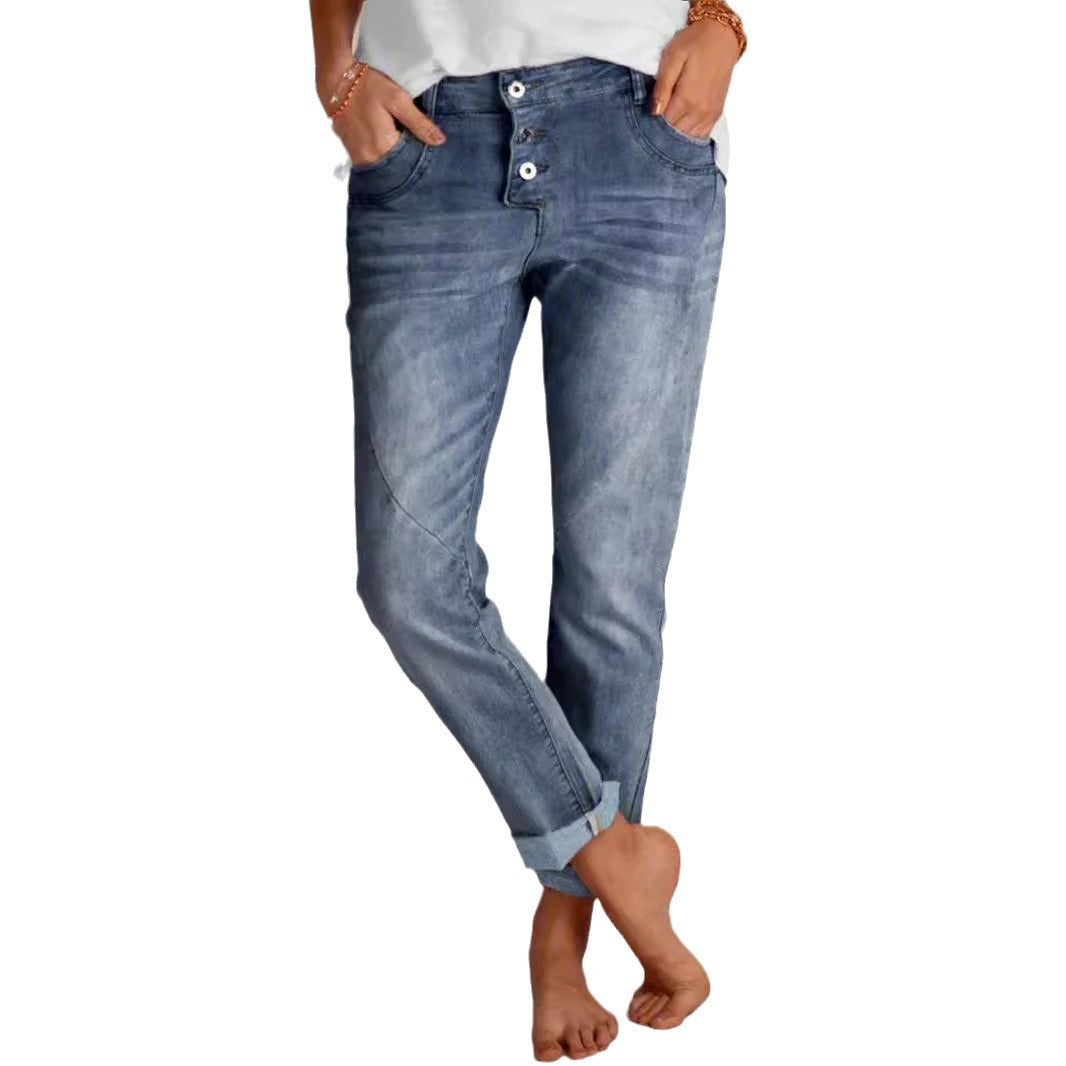 Women Denim Relaxed Fit Button Closure Jeans Chic and Style