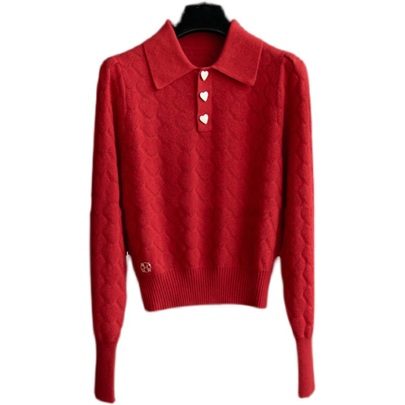 Pull en tricot torsadé pour femmes avec boutons en forme de cœur Chic und Stil