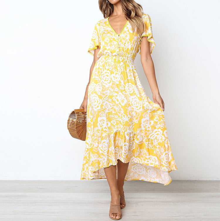 Robe maxi à imprimé floral pour femmes avec ourlet volants Chic und Stil