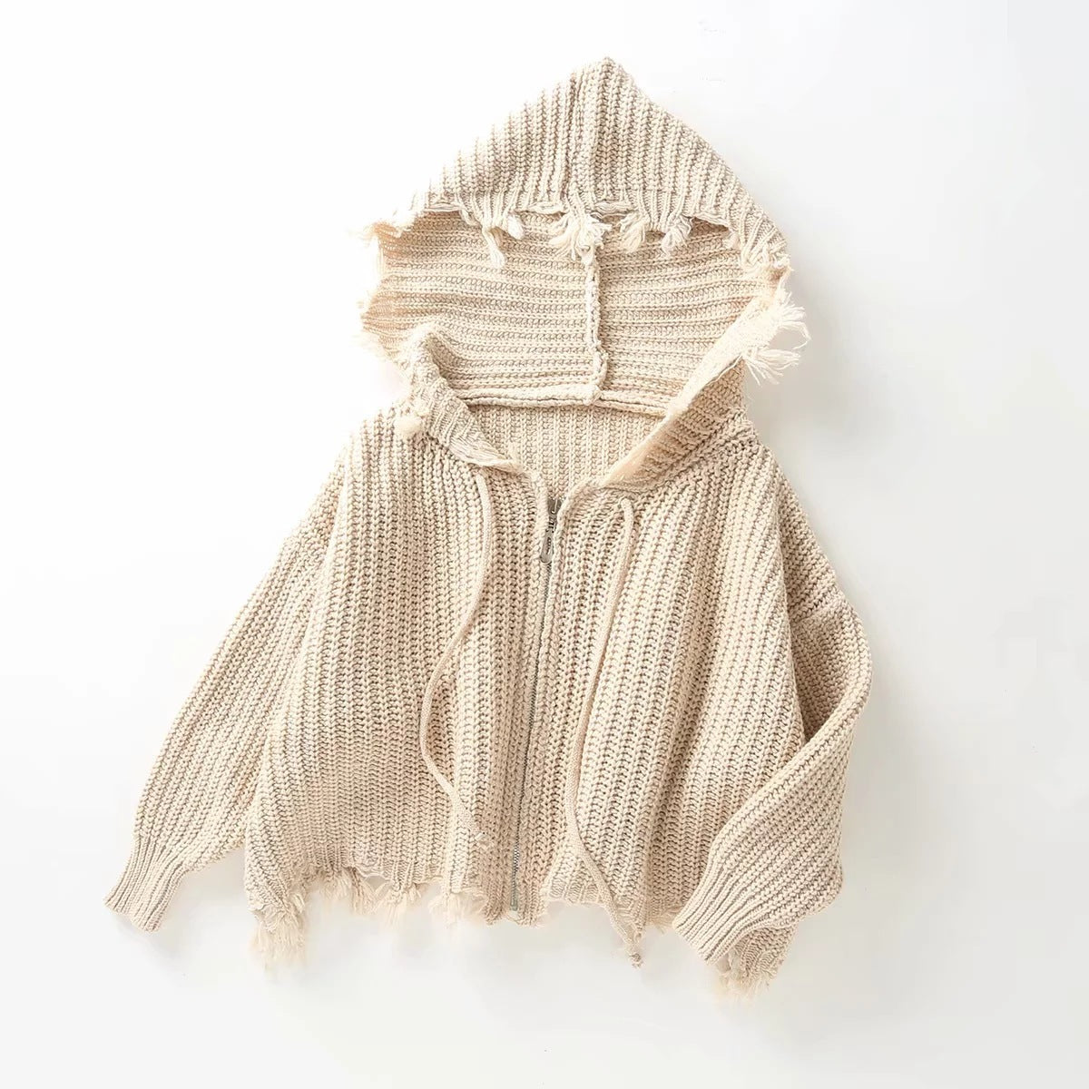 Dame pull à capuche ample avec capuche surdimensionnée et franges Chic und Stil