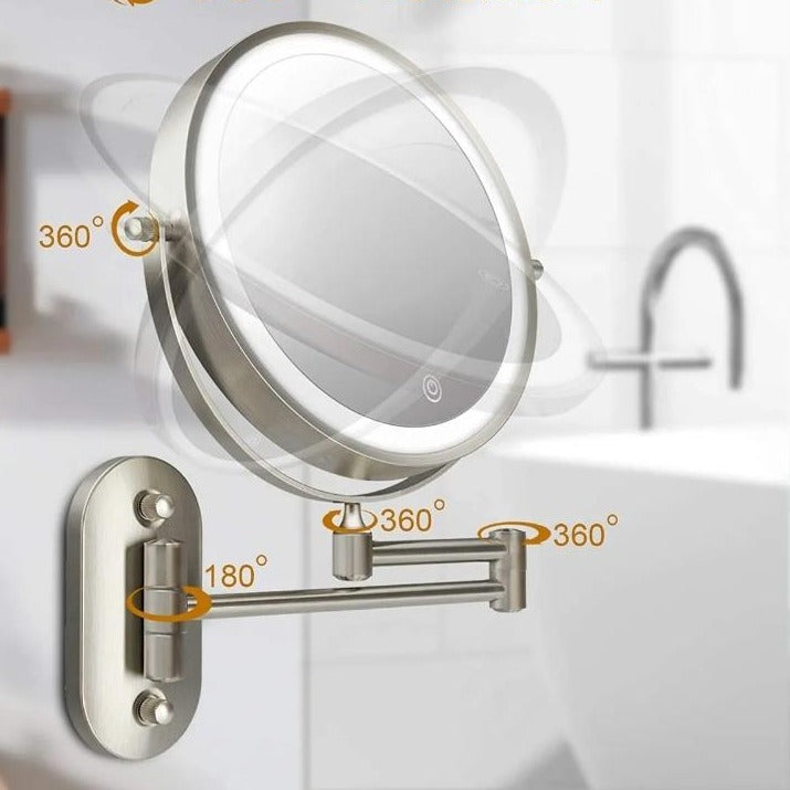 Chic and Style | LED Makeup Mirror with Magnification | Rechargeable | Cosmetic & Bathroom | Chrome Silver