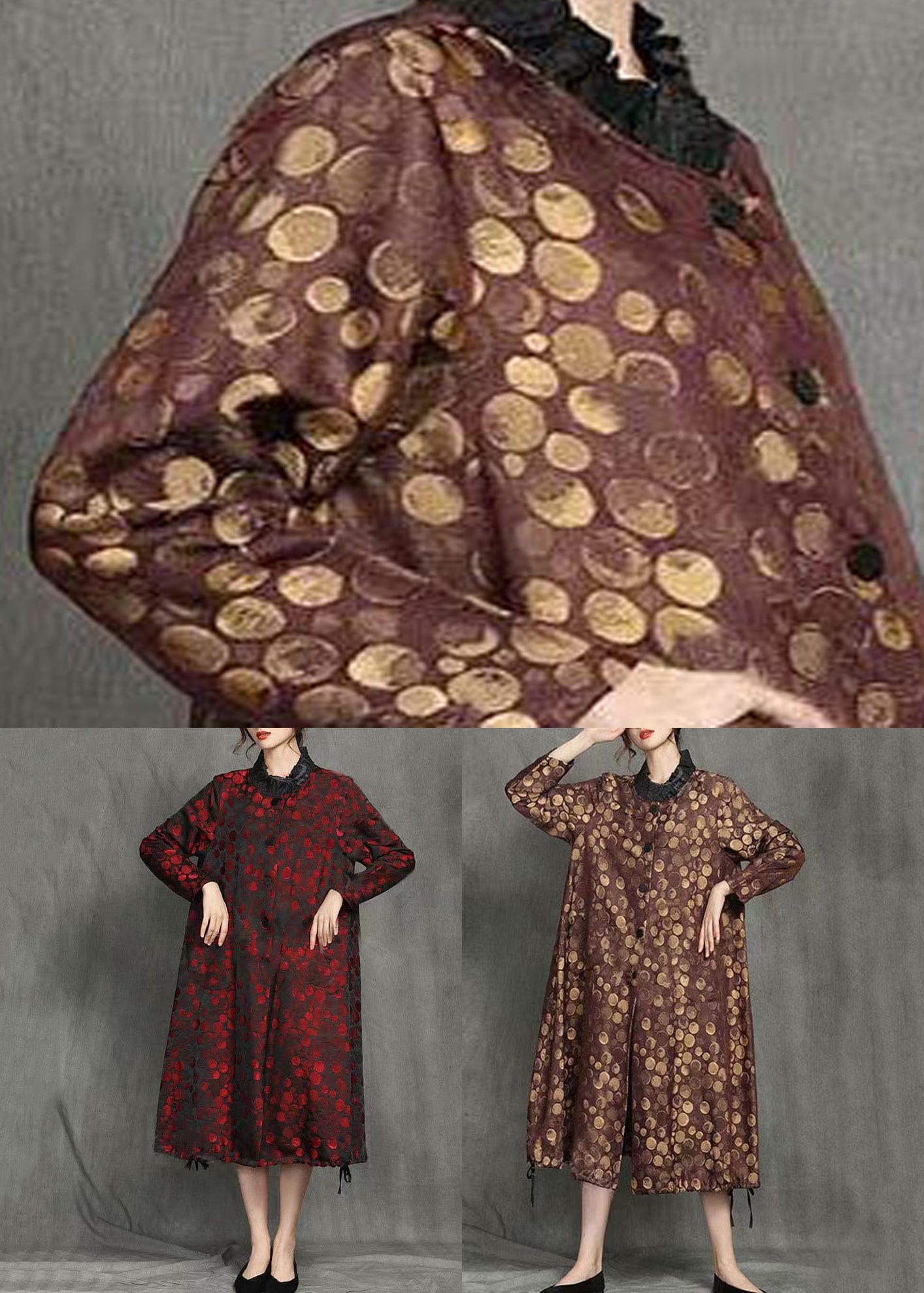 Chic und Stil | Laces Pockets Patchwork Coats Dots Winter