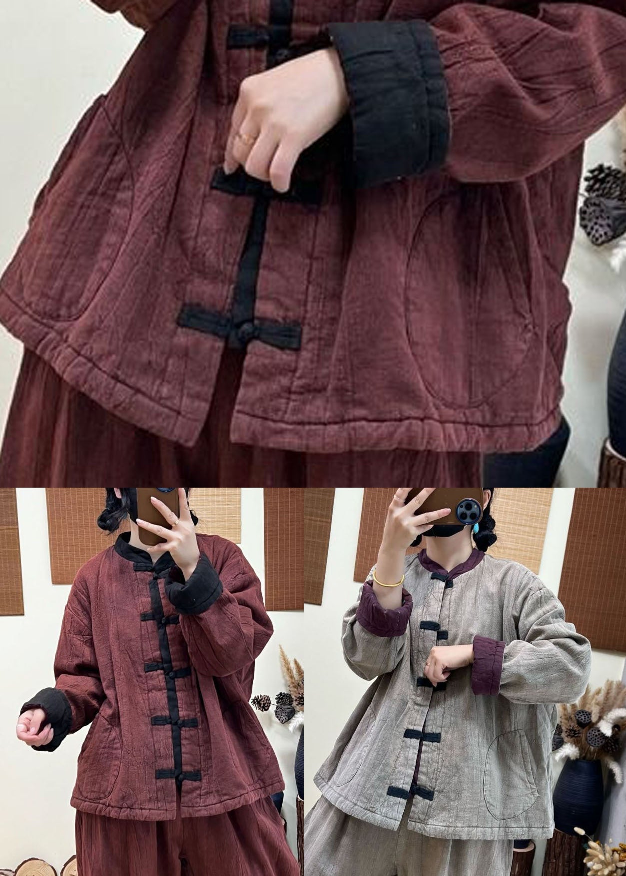 Chic und Stil | Fin cotton patchwork padded linen coats oriental buttons winter