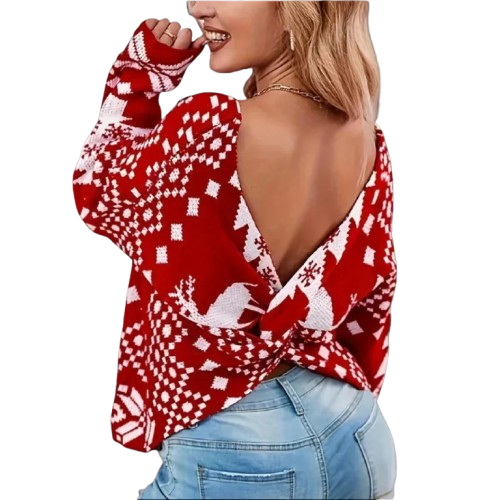 Chic und Stil | Pull en laine de Noël pour femmes avec motif norvégien - Pull en laine de Noël ridicule