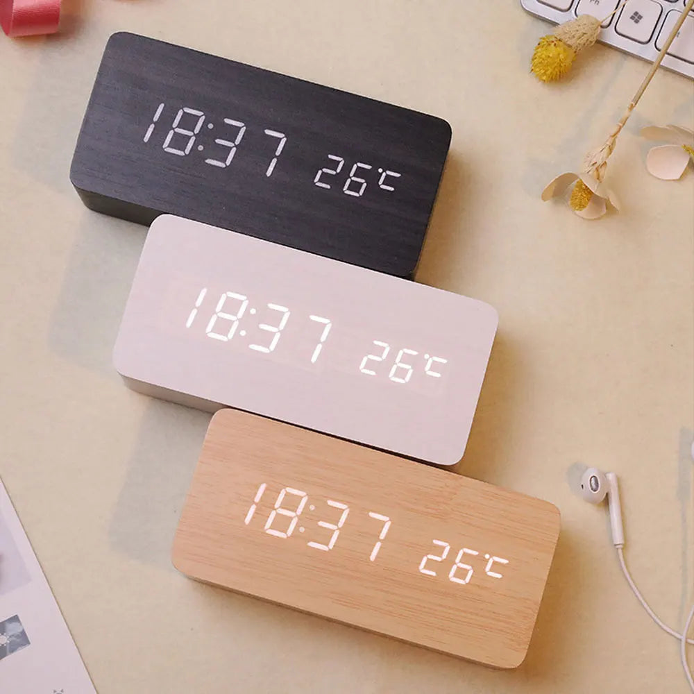 Chic and Style | Wooden LED Smart Alarm Clock for Bedroom