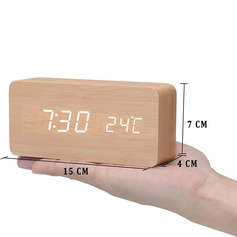 Chic and Style | Wooden LED Smart Alarm Clock for Bedroom