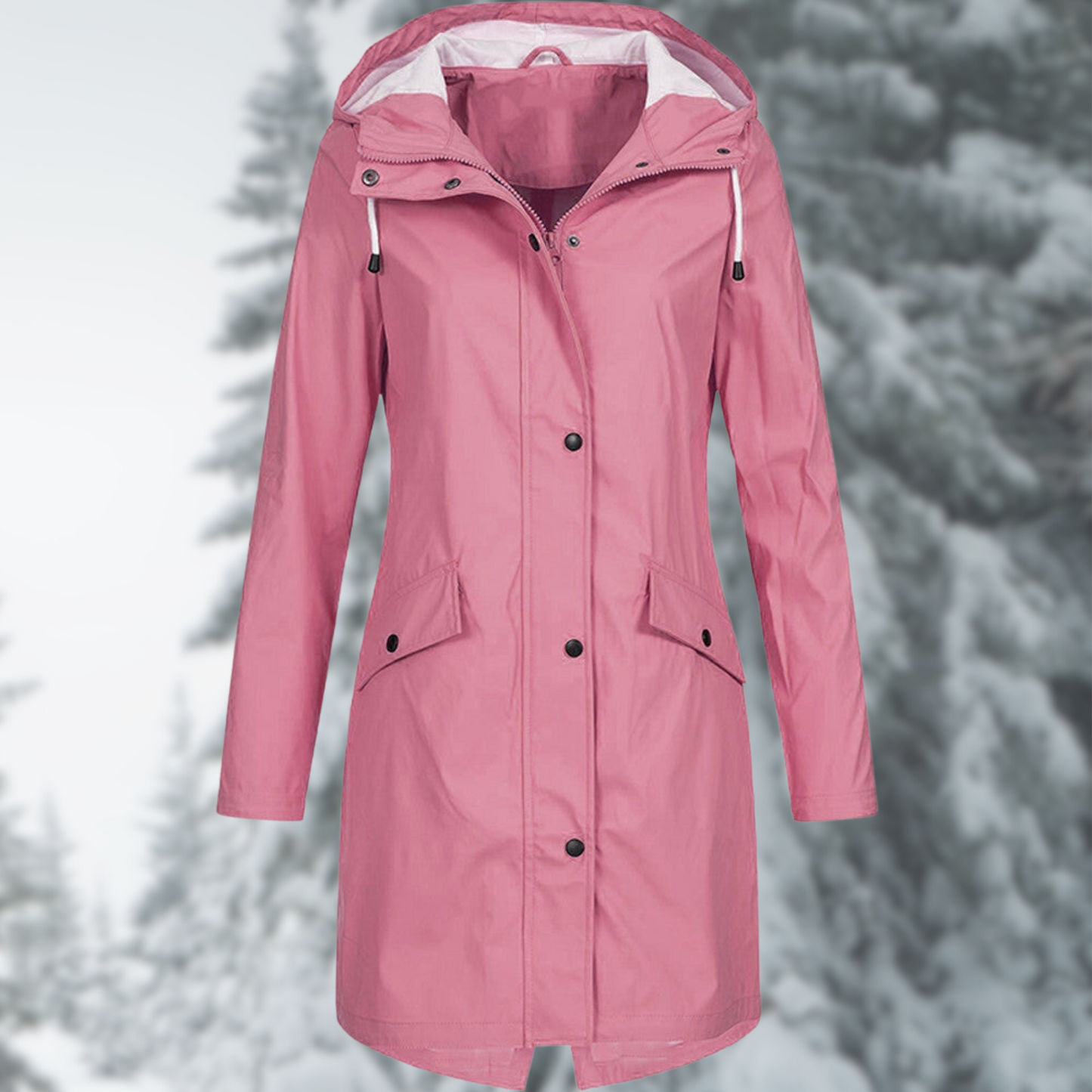 Chic und Stil | Waterproof parka with hood - Women's rain jacket with practical pockets