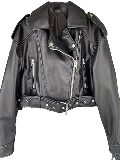 Chic und Stil | Leather Lapel Cropped Jacket with Belt