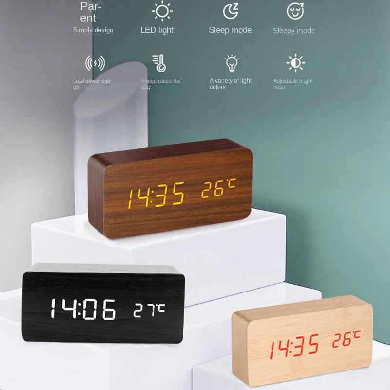 Chic and Style | Wooden LED Smart Alarm Clock for Bedroom