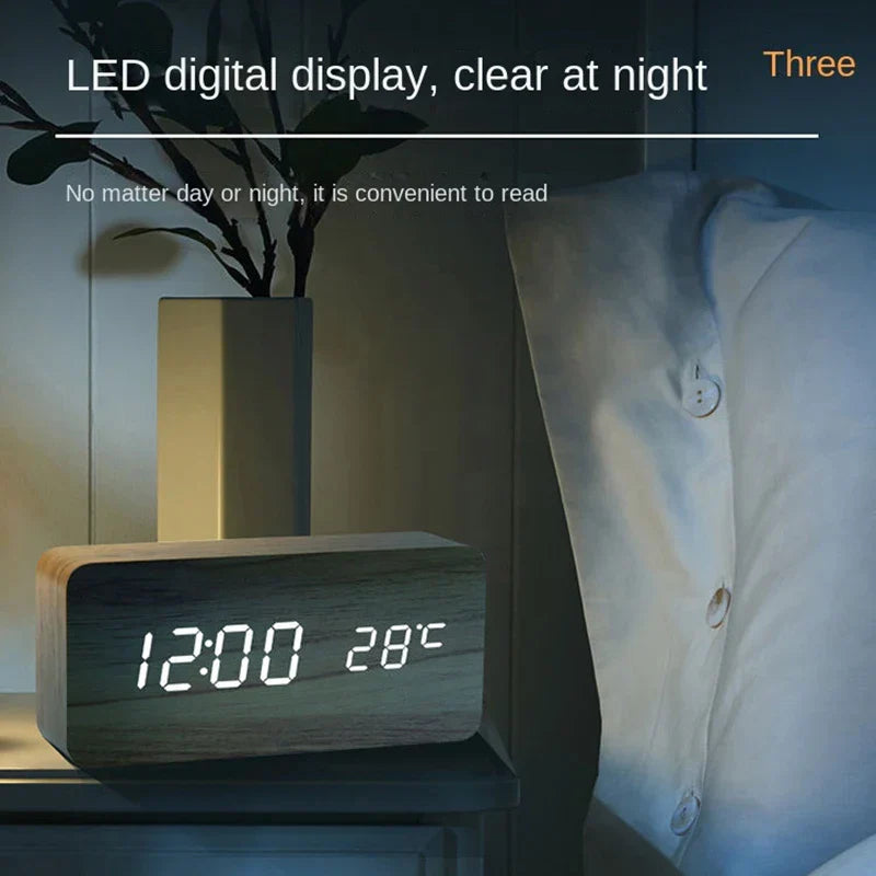 Chic and Style | Wooden LED Smart Alarm Clock for Bedroom