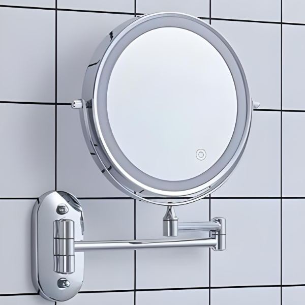 Chic and Style | LED Makeup Mirror with Magnification | Rechargeable | Cosmetic & Bathroom | Chrome Silver