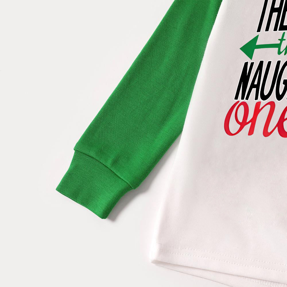 Chic und Stil | Dear Santa Claus You are the Disobedient's Letter Print Casual Long Sleeve Sweater Green Contrast Top and Black-Green Checkered Pants Matching Long Sleeve Raglan Family Pajama Sets with Dog Bandana