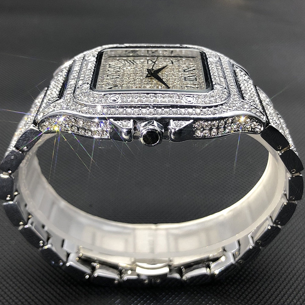 Chic and Style | MISSFOX Ice Out Square Watch for Men