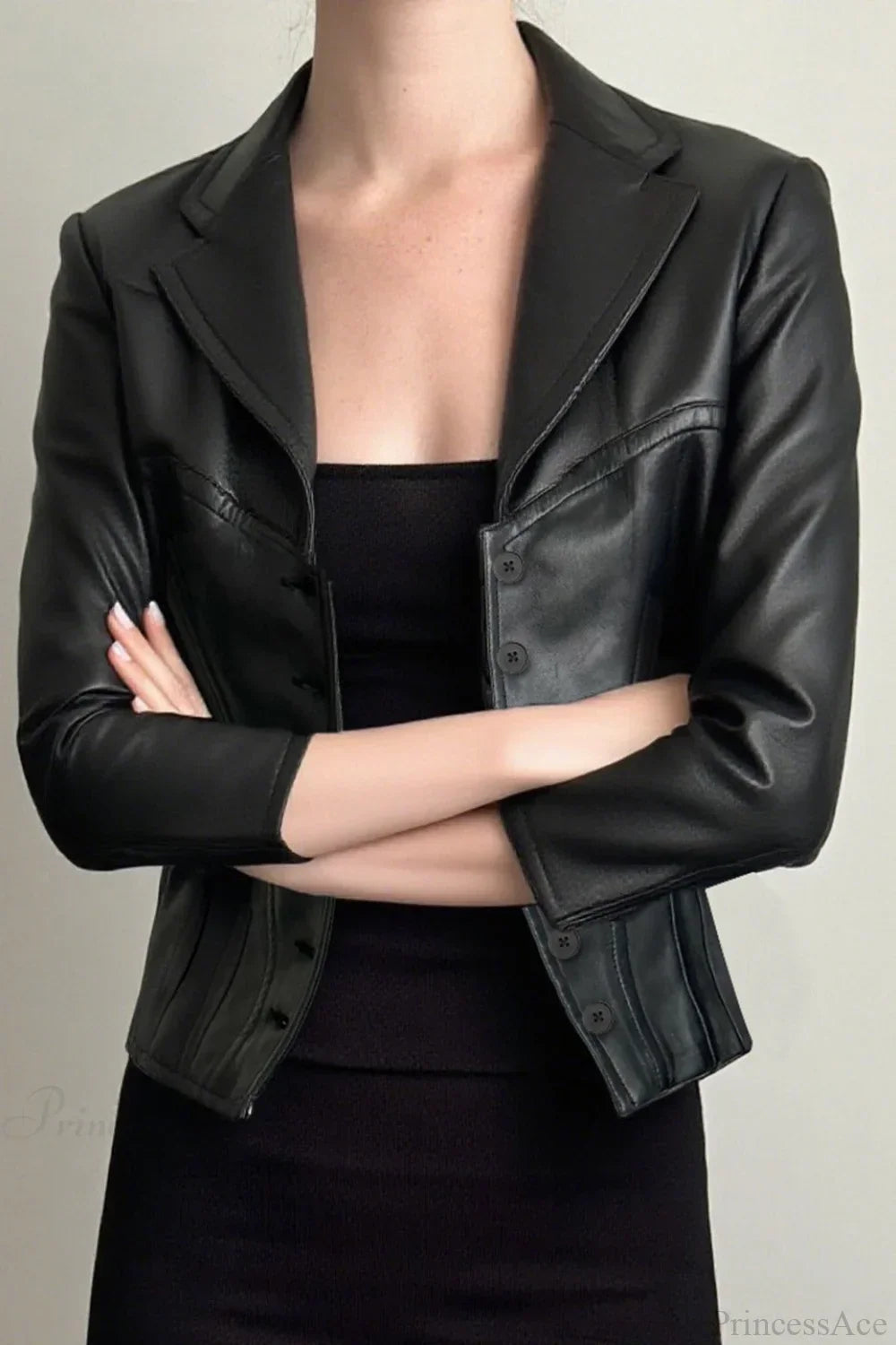 Chic und Stil | Cropped Notch Collar Leather Slim-Fit Jacket