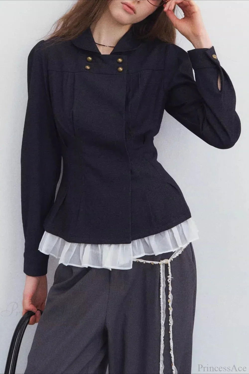 Chic und Stil | Chest Denim Pleated Slim Jacket