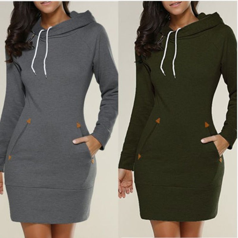 Hagia - Lässiges Hoodie-Kleid über dem Knie - FashionWOLF