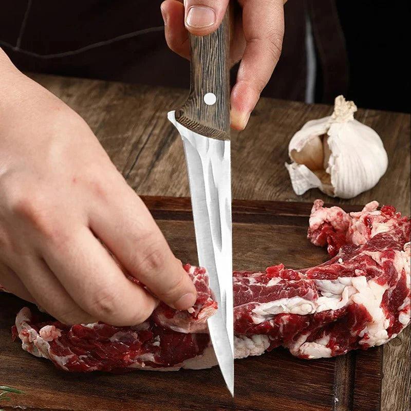 Couteau à désosser Forgé à la Main Couteau de Chef Couteau de Boucher avec Étui en Cuir, 4 Pièces - ChicUndStil