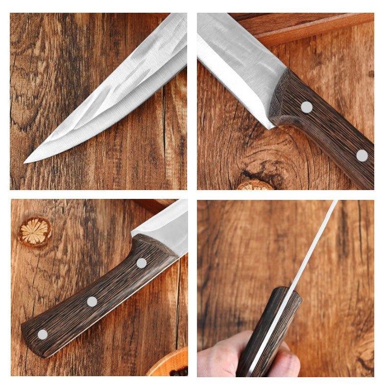 Couteau à désosser Forgé à la Main Couteau de Chef Couteau de Boucher avec Étui en Cuir, 4 Pièces - ChicUndStil