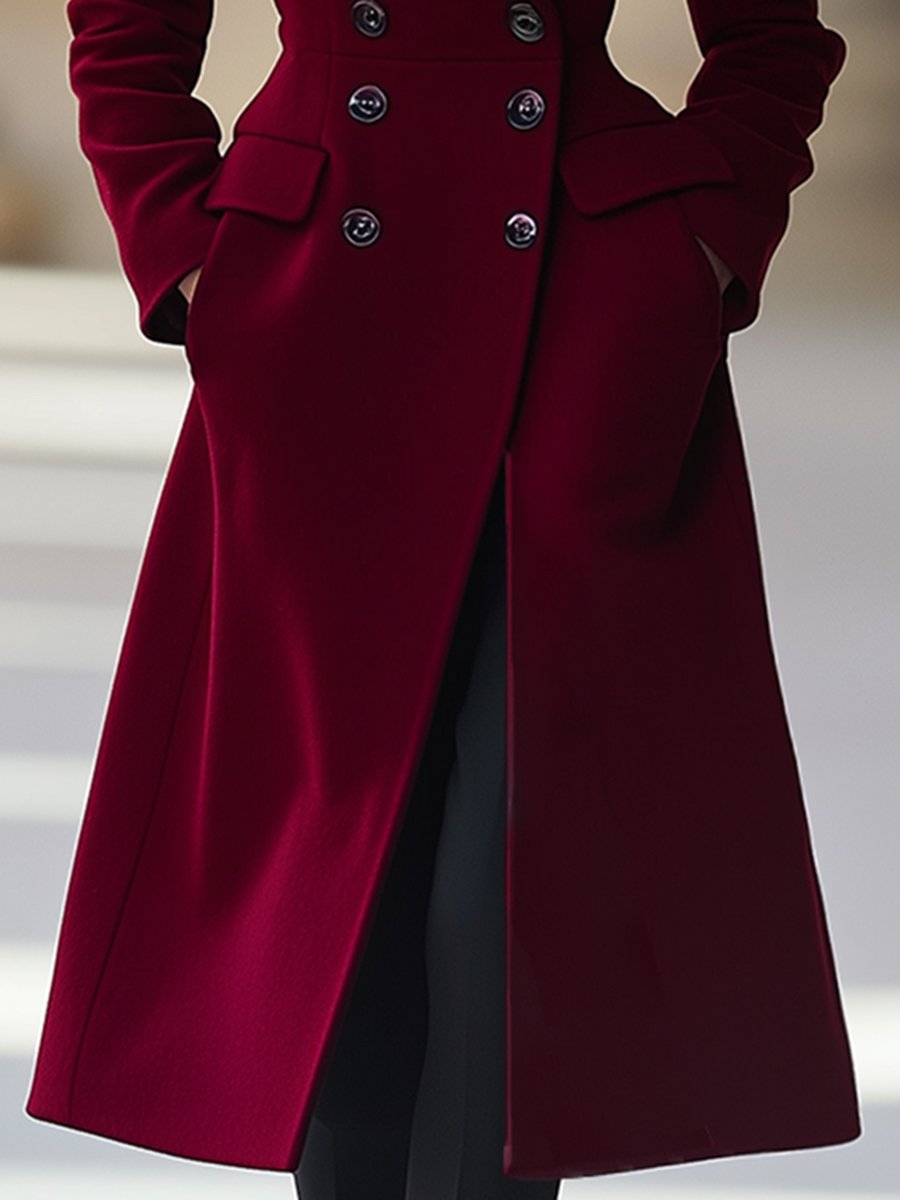 Chic und Stil | Coat Elegant Burgundy Coat with Double-Breasted Button Closure and Lapel Collar