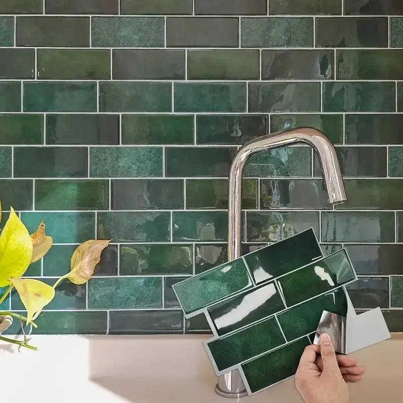 Autocollants de Carrelage Verts - Motif Brique pour Cuisine et Salle de Bain-Carreaux muraux-ChicUndStil